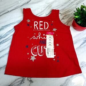 Okie Dokie Girls Tank Top Sz 18 Mo Red White & Cute Stars Slub Knit Glitter NEW‎